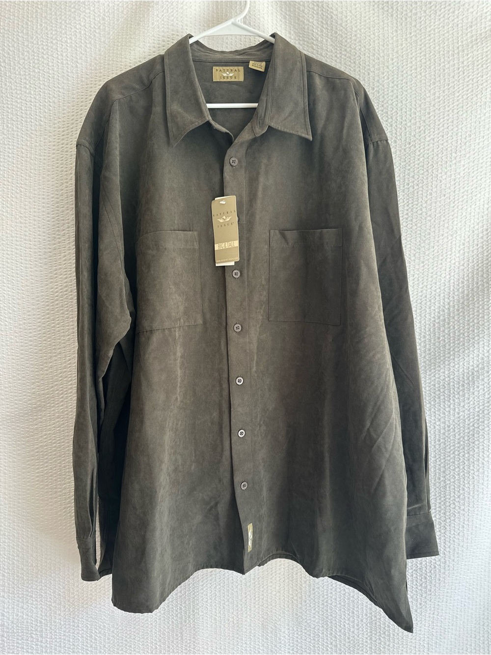 Natural Issue Big & Tall Faux Suede Button Front Shirt Dark Olive 3XLT NWT